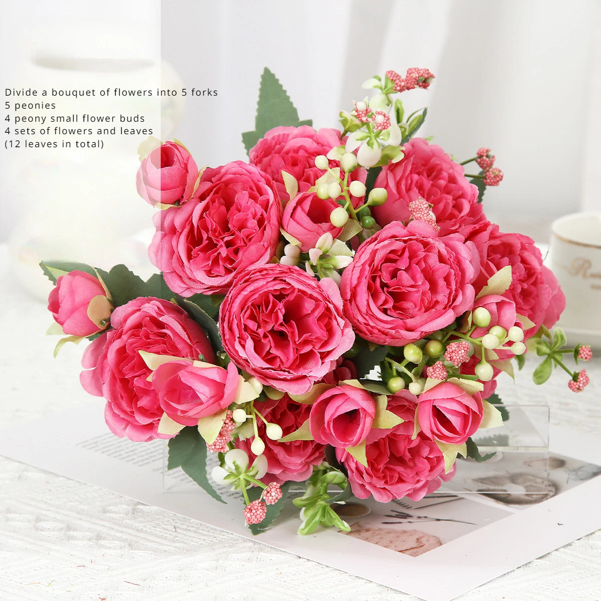 Artificial Roses Bundles of Silk Flowers Handmade Plastic Artificial Flowers Home Flower Arrangement Peony Wedding Decoration