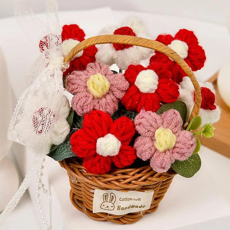 1PC Handmade Crochet Flower Bouquets Knitted Flowers for Christmas Wedding Housewarming Living Room Display