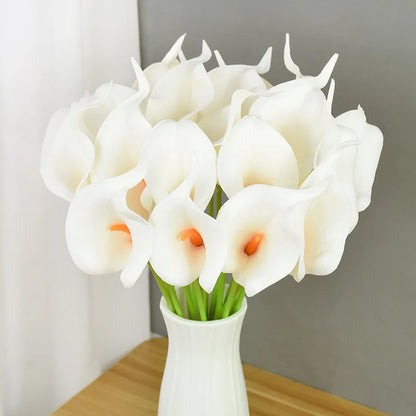 5Pcs White PU Fake Flower Artificial Real Touch Calla Lily For Wedding Bridal Bouquets Home Table Flowers Bouquet Decorations