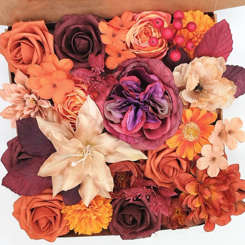 Yannew Terracotta Artificial Flowers Combo Box for DIY Wedding Bridal Bouquets Champagne Flower with Stem Arrangement Cake Decor