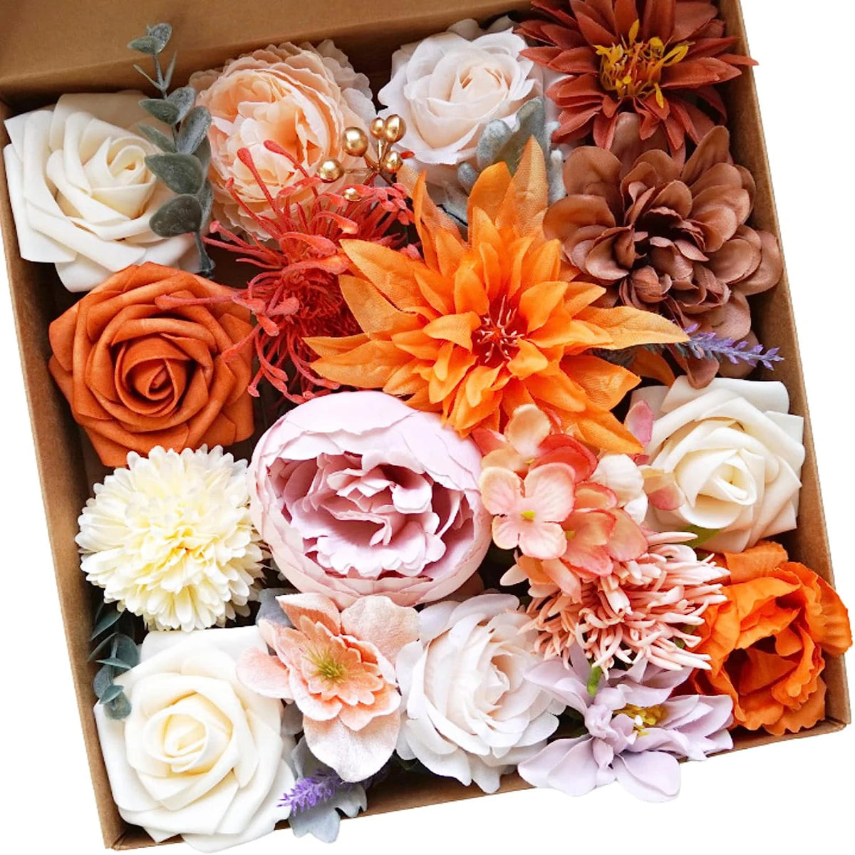 Yannew Terracotta Artificial Flowers Combo Box for DIY Wedding Bridal Bouquets Champagne Flower with Stem Arrangement Cake Decor