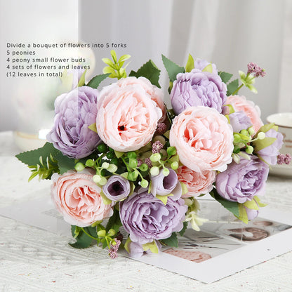 Artificial Roses Bundles of Silk Flowers Handmade Plastic Artificial Flowers Home Flower Arrangement Peony Wedding Decoration