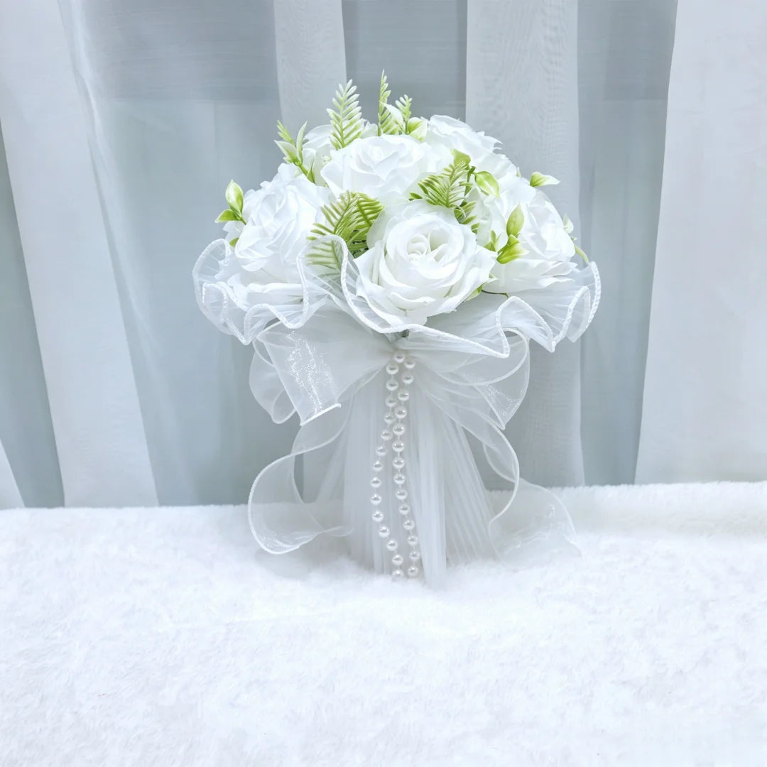 Artificial Bridal Bouquet Pearl Roses Wedding Bridesmaid Bouquet Valentine's Day Decoration Gift Romantic Wedding Accessories