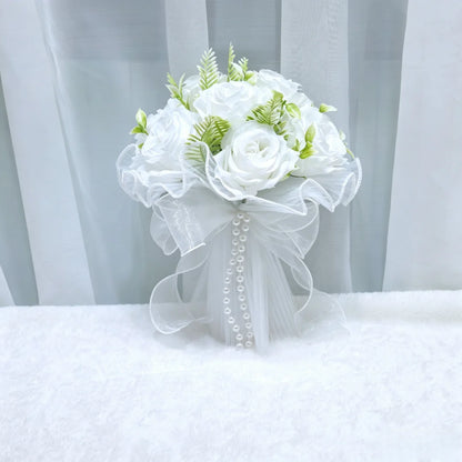 Artificial Bridal Bouquet Pearl Roses Wedding Bridesmaid Bouquet Valentine's Day Decoration Gift Romantic Wedding Accessories