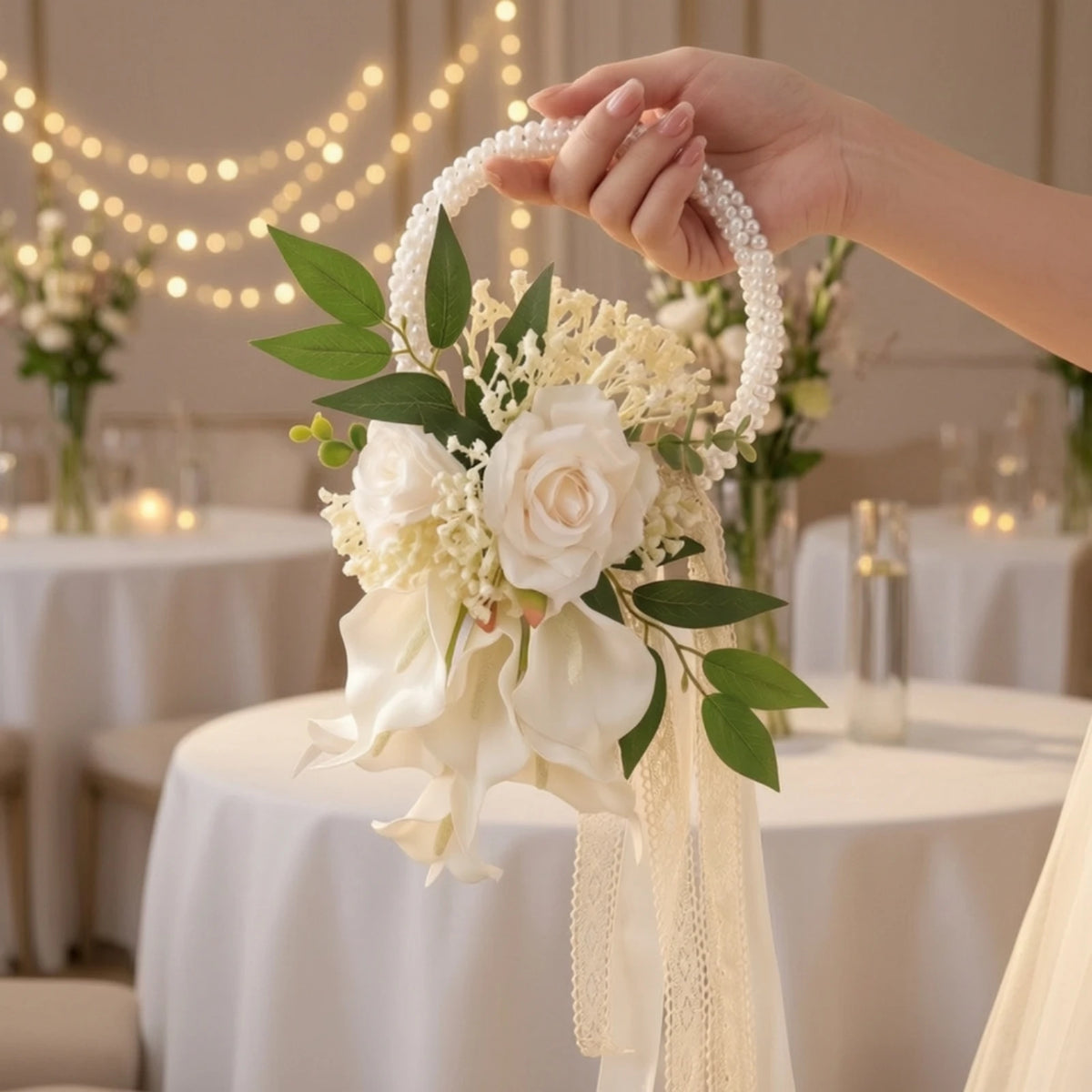 Wedding Bouquet with Pearl Handle Decorative Bridal Bouquet with Pearl Handle Handheld Flower Arrangement Elegant Flowers Formal