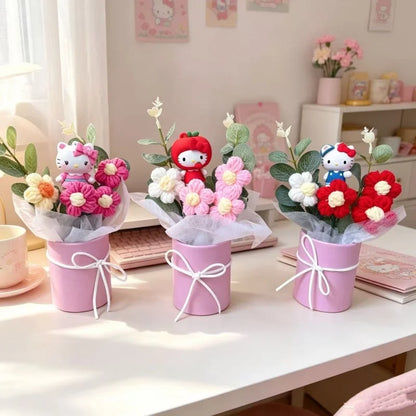 Genuine Sanrio Characters With Artificial Flower Creative Hugging Bucket Bouquet Christmas Valentine Birthday Gifts For Girls