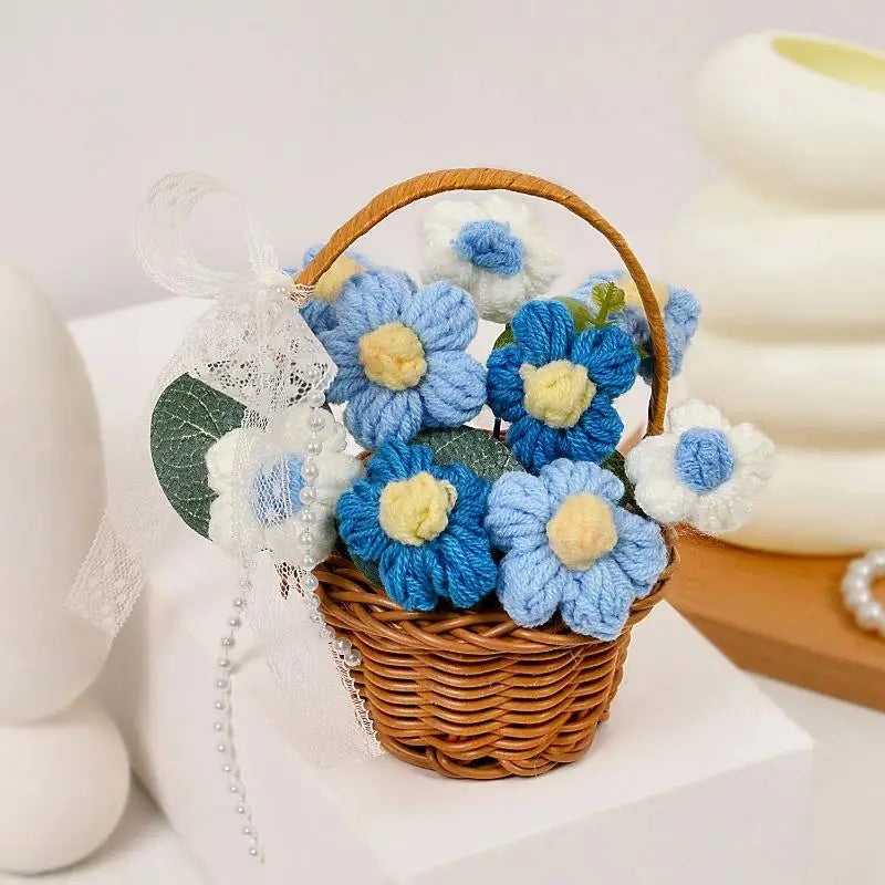 1PC Handmade Crochet Flower Bouquets Knitted Flowers for Christmas Wedding Housewarming Living Room Display