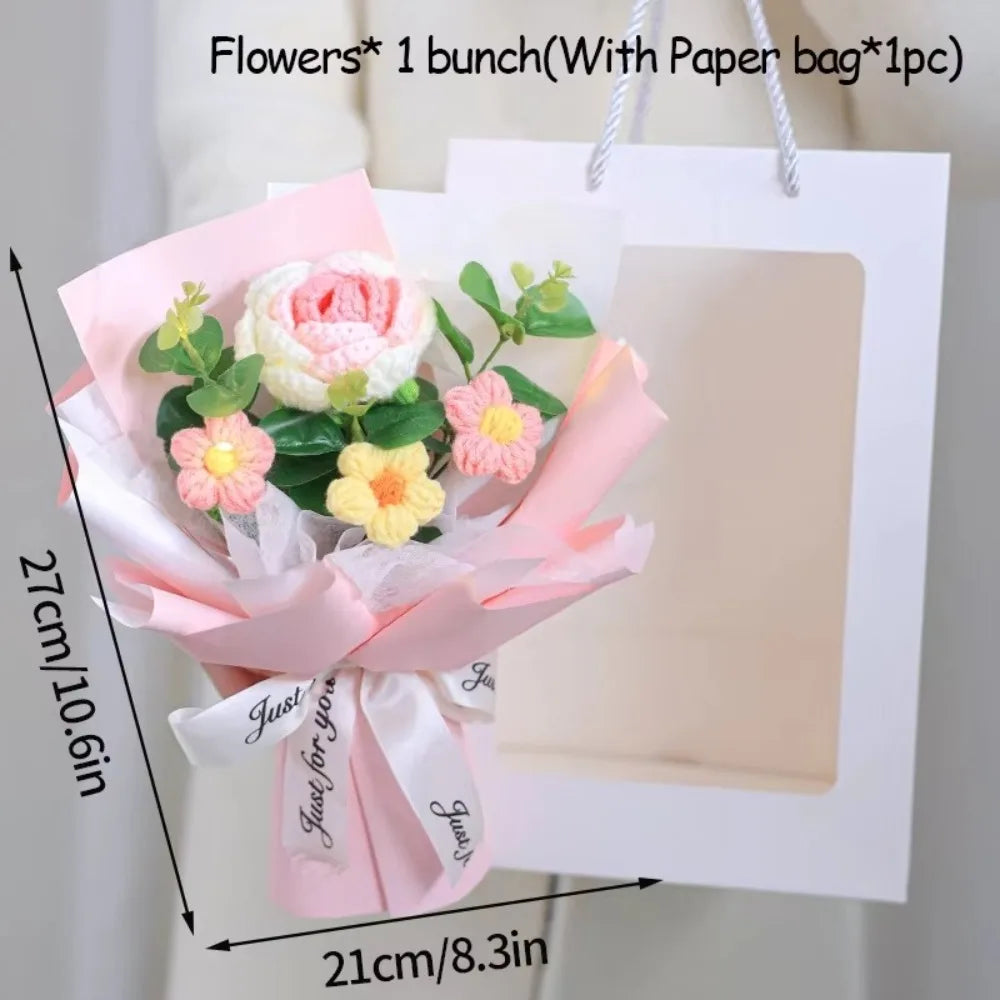 New Cotton Crochet Flower Bouquet Woven With Lamp Knitted Flower Artificial Handmade Artificial Flowers Graduation Gifts
