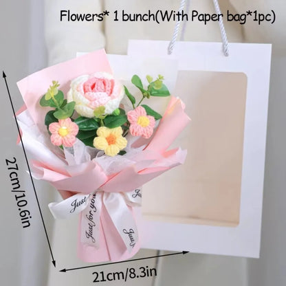 New Cotton Crochet Flower Bouquet Woven With Lamp Knitted Flower Artificial Handmade Artificial Flowers Graduation Gifts