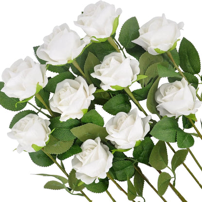 10pcs Artificial Flowers Silk Roses Long Branch Valentine's Day Bridal Bouquets Wedding Home Vase Table Decorations DIY Gift Box