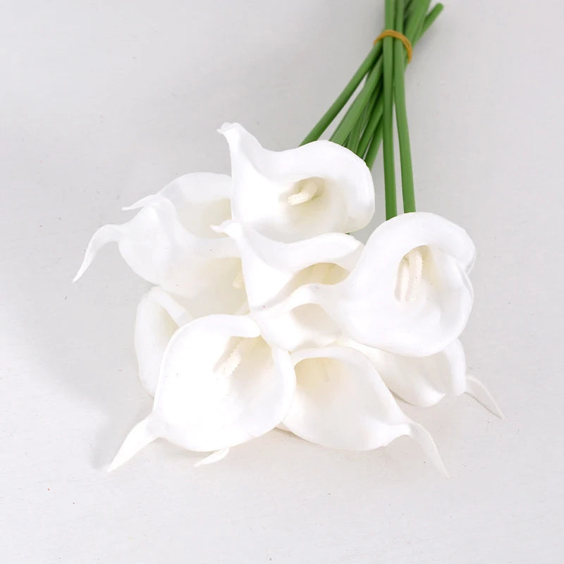 5Pcs White Silk Artificial Calla Lily Tulip Wedding Bride Bouquet for Home Room Decorations DIY Craft Wreath Gifts Accessories