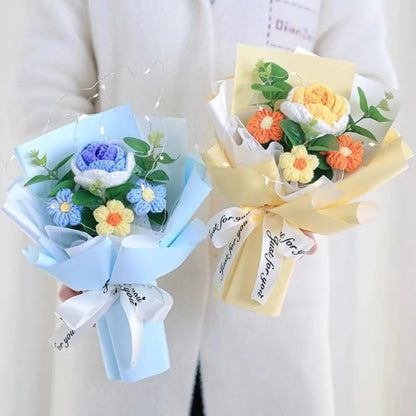 New Cotton Crochet Flower Bouquet Woven With Lamp Knitted Flower Artificial Handmade Artificial Flowers Graduation Gifts