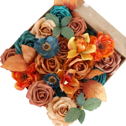 Yannew Terracotta Artificial Flowers Combo Box for DIY Wedding Bridal Bouquets Champagne Flower with Stem Arrangement Cake Decor