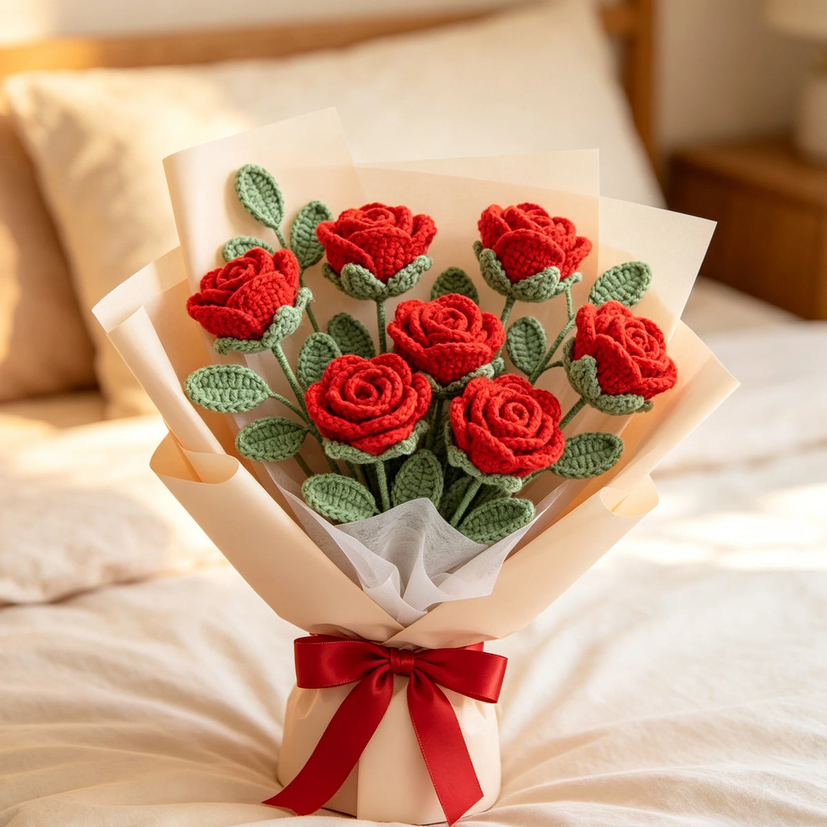 Artificial Flowers Handmade Crochet Yarn Rose  Mother's Day Wedding Bridal Bouquets Home Festival Graduation Gifts Diy Gift Box