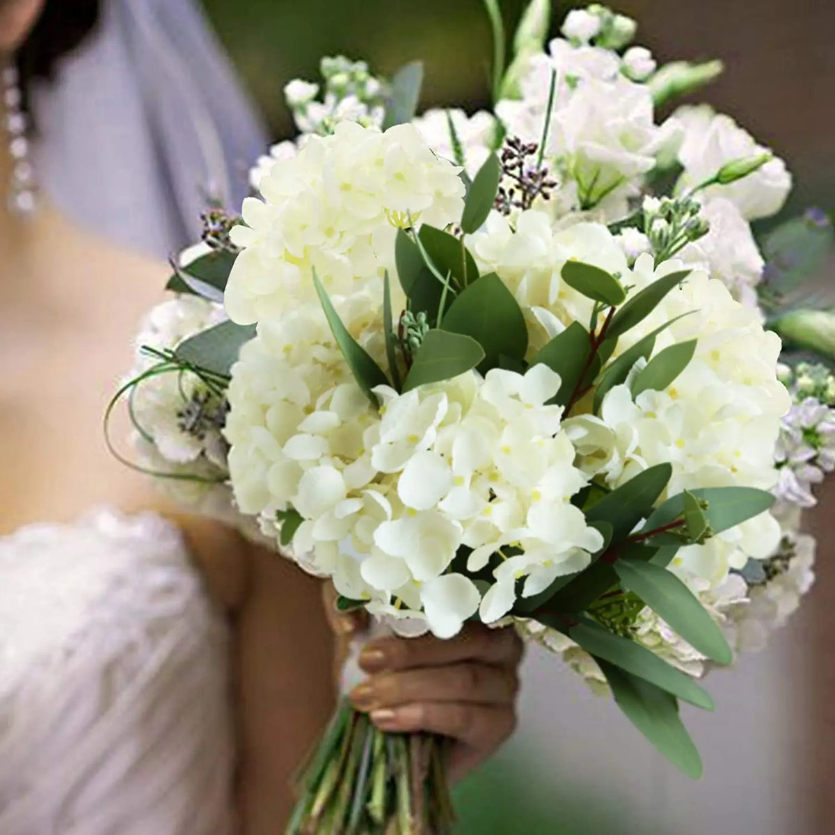 48CM Long 5 Heads Silk Hydrangea Heads with Stems Artificial Hydrangea Flower Head for Home Wedding Party Baby Shower Decoration