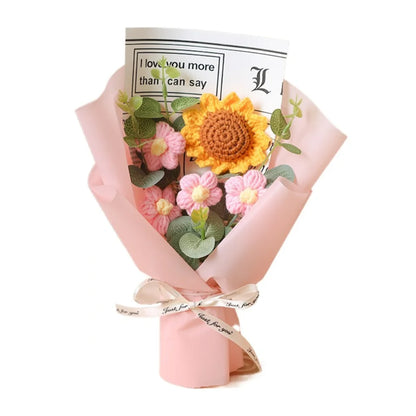 Artificial Flower Crochet Bouquet Handmade Anniversary Sunflower Daisy Bouquet Eternal Flower Mothers Day Birthday Gift