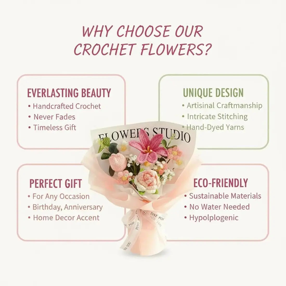 Valentine’s Day Crochet Rose Bouquet Finished Knitted Flowers Realistic Artificial Roses Birthday Gift for Mom Loved Ones