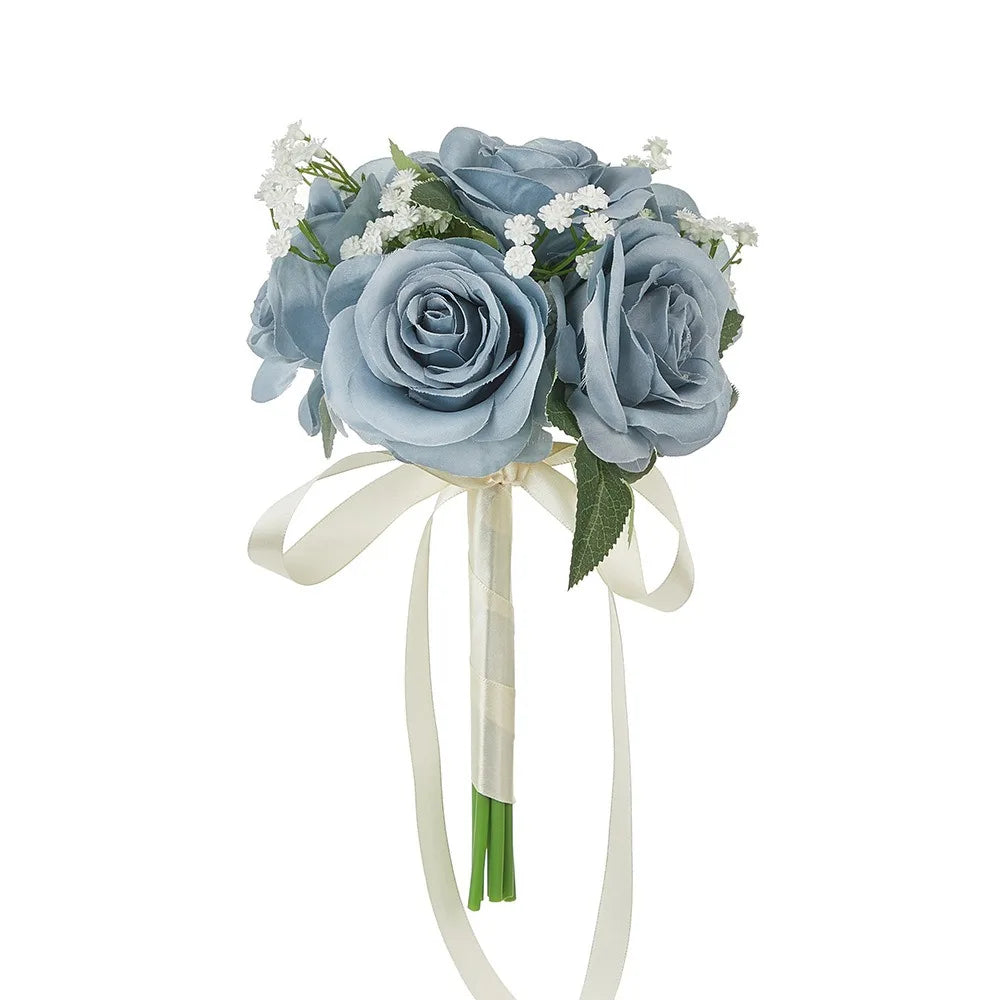 Silk Flower Bridal Bouquet Pre-Made Bowknot Wedding Bouquets for Bride Reusable Fake Flower Artificial Rose Bouquet