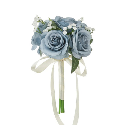Silk Flower Bridal Bouquet Pre-Made Bowknot Wedding Bouquets for Bride Reusable Fake Flower Artificial Rose Bouquet