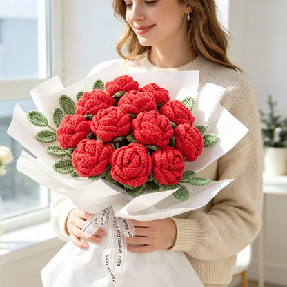 Artificial Flowers Handmade Crochet Yarn Rose  Mother's Day Wedding Bridal Bouquets Home Festival Graduation Gifts Diy Gift Box