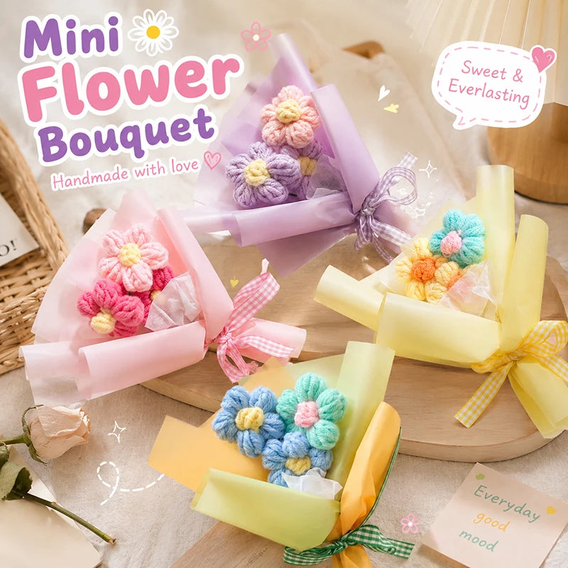 Mini Crochet Flower Bouquet Handmade Artificial Flower Woven Bouquet Wedding Guests Gift Christmas Gifts