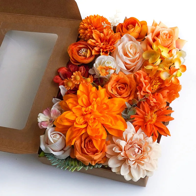 Yannew Terracotta Artificial Flowers Combo Box for DIY Wedding Bridal Bouquets Champagne Flower with Stem Arrangement Cake Decor