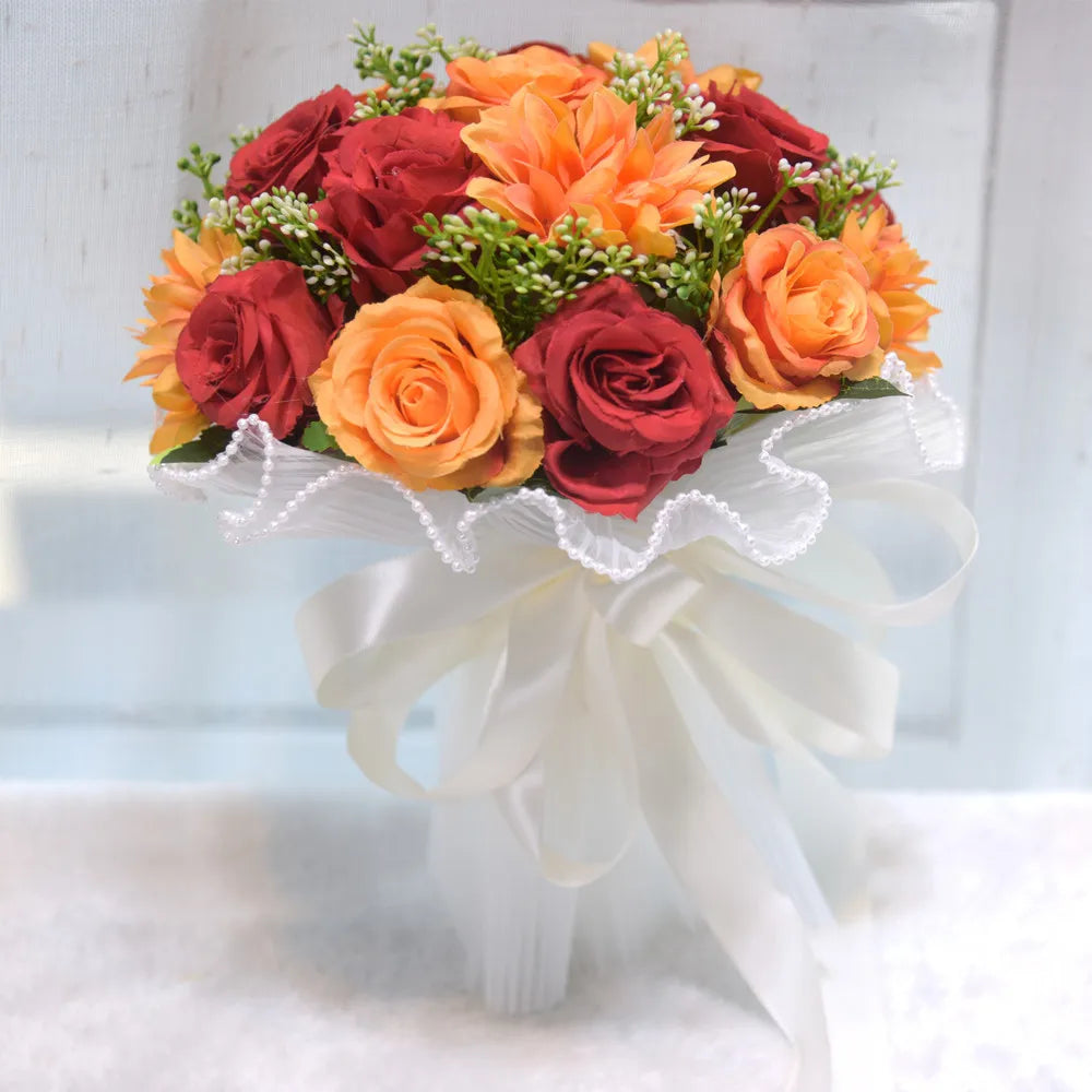YO CHO Bridal Flower Bouquet Wedding Supplies Artificial Silk Rose Peony Flower Wedding Bouquet Dahlia Orchid Quality Bouquets