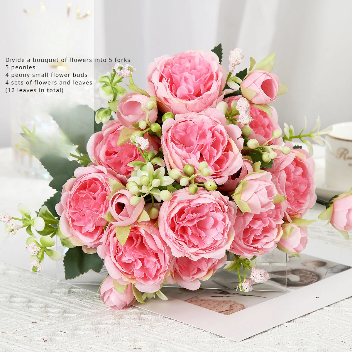 Artificial Roses Bundles of Silk Flowers Handmade Plastic Artificial Flowers Home Flower Arrangement Peony Wedding Decoration
