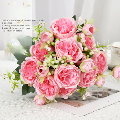 Artificial Roses Bundles of Silk Flowers Handmade Plastic Artificial Flowers Home Flower Arrangement Peony Wedding Decoration