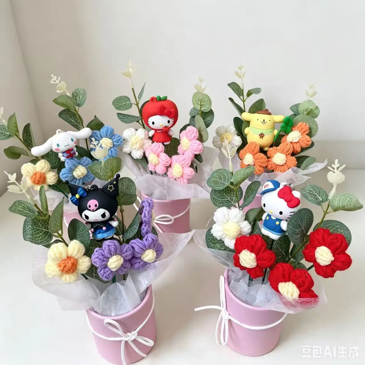 Genuine Sanrio Characters With Artificial Flower Creative Hugging Bucket Bouquet Christmas Valentine Birthday Gifts For Girls