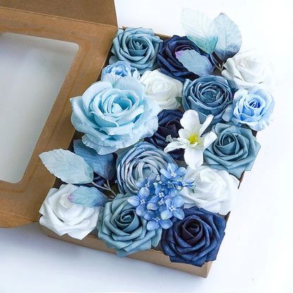 Yannew Terracotta Artificial Flowers Combo Box for DIY Wedding Bridal Bouquets Champagne Flower with Stem Arrangement Cake Decor