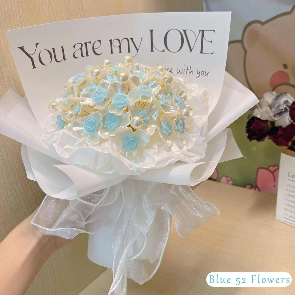 Pearl DIY Rose Bouquet Material Kit Romantic Valentines Day Gift With Light Ribbon Artificial Flower Handmade Set