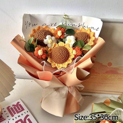 Crochet Flower Bouquet Teachers Day Gift Handmade Knitted Flower Bouquet Finished Handwoven Flower Wedding Flower Christmas Gift