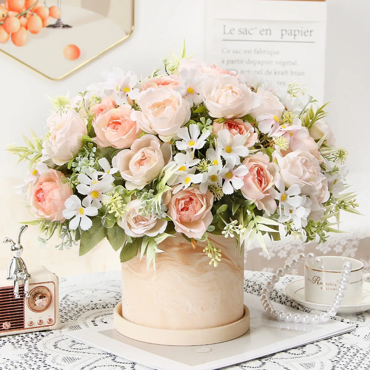 30CM Peony Artificial Flowers Bouquet Silk Fake Flowers for Home Decor Wedding Decoration Party Table Vase Flower Arrangement