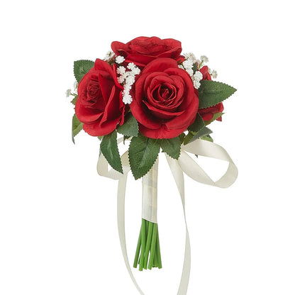 Silk Flower Bridal Bouquet Pre-Made Bowknot Wedding Bouquets for Bride Reusable Fake Flower Artificial Rose Bouquet
