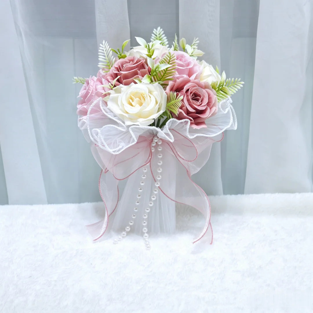 Artificial Bridal Bouquet Pearl Roses Wedding Bridesmaid Bouquet Valentine's Day Decoration Gift Romantic Wedding Accessories