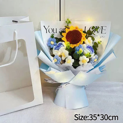 Crochet Flower Bouquet Teachers Day Gift Handmade Knitted Flower Bouquet Finished Handwoven Flower Wedding Flower Christmas Gift