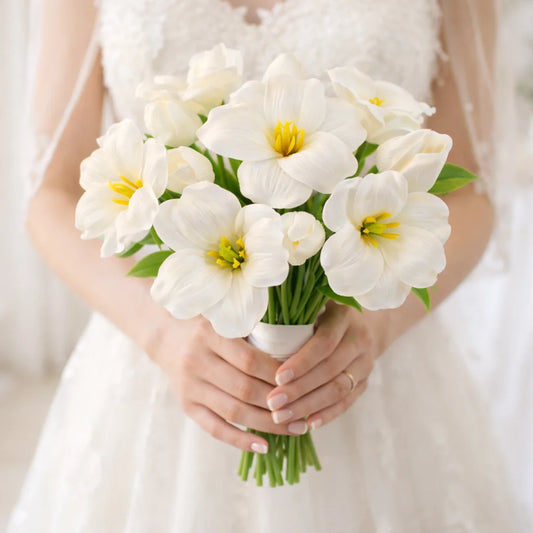 8pcs Brownie Tulip Artificial Flowers Bouquet PU Soft Fake Tulips for Home Office Room Decor Wedding Photography Props Flower