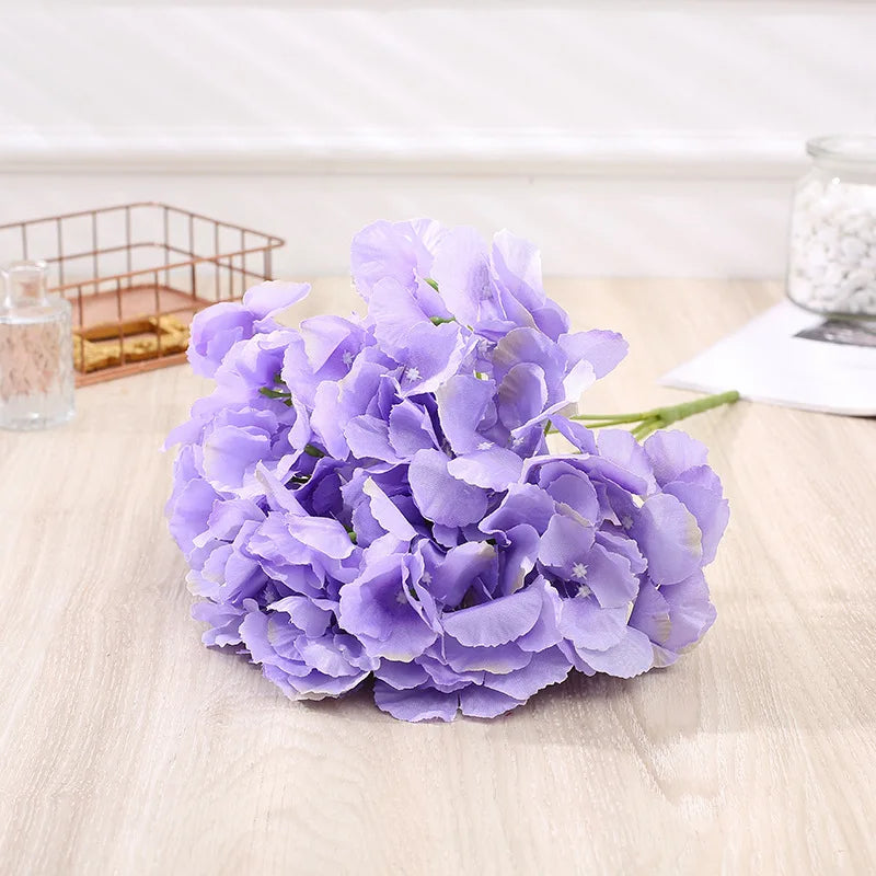 48CM Long 5 Heads Silk Hydrangea Heads with Stems Artificial Hydrangea Flower Head for Home Wedding Party Baby Shower Decoration