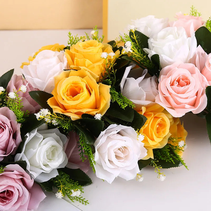 Cheap Artificial Flower Ball Plastic Green Mesh Base Silk Table Centerpieces For Wedding Decor Party Road Lead Flower Bouquets