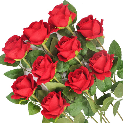 10pcs Artificial Flowers Silk Roses Long Branch Valentine's Day Bridal Bouquets Wedding Home Vase Table Decorations DIY Gift Box