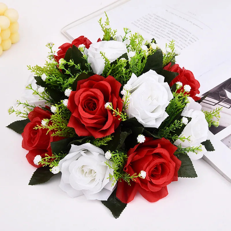 Cheap Artificial Flower Ball Plastic Green Mesh Base Silk Table Centerpieces For Wedding Decor Party Road Lead Flower Bouquets