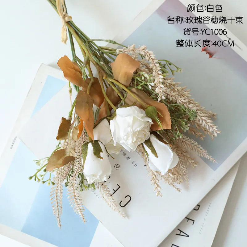 Imitation Flower Fake Dried Flower Scorched Rose Wedding Bride Holding Flower Bouquet Indoor Outdoor Home Desktop Decoration