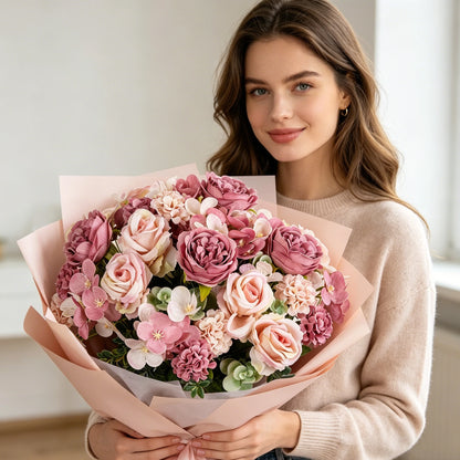 Artificial Flowers Silk Roses Peony Brial Bouquets Hydrangea Carnation Mother's Day Wedding Room Home Decora Graduation Gifts