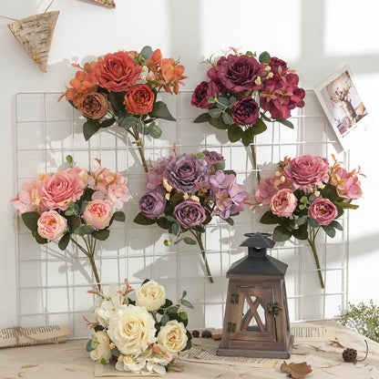 10PCS Artificial Peony Flowers Silk Hydrangea Rose Living Room Home Vase Garden Yard Wedding Bridal Bouquet Diy Party Decoration