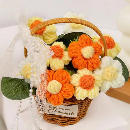 1PC Handmade Crochet Flower Bouquets Knitted Flowers for Christmas Wedding Housewarming Living Room Display