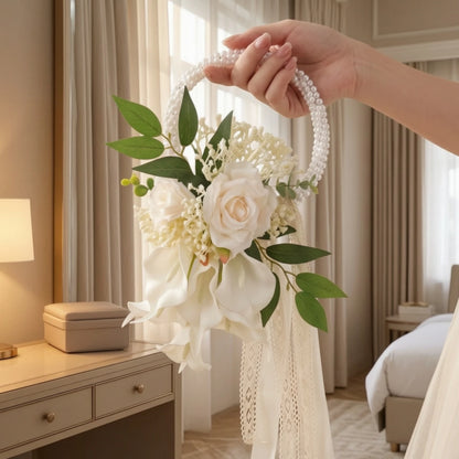 Wedding Bouquet with Pearl Handle Decorative Bridal Bouquet with Pearl Handle Handheld Flower Arrangement Elegant Flowers Formal