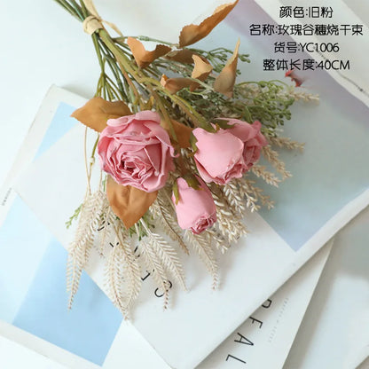 Imitation Flower Fake Dried Flower Scorched Rose Wedding Bride Holding Flower Bouquet Indoor Outdoor Home Desktop Decoration