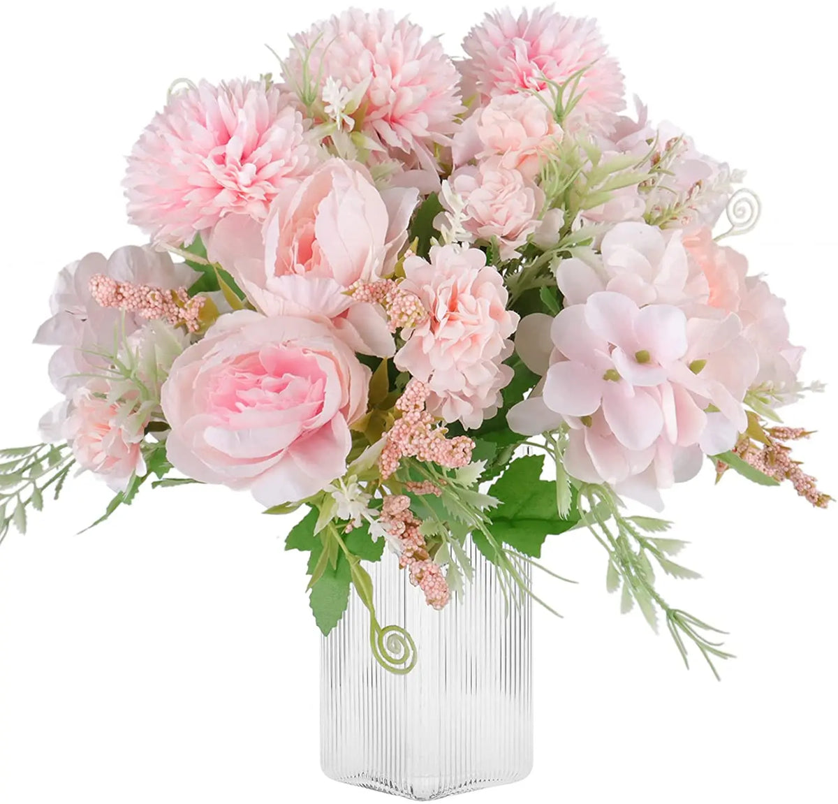 Artificial Flowers Rose Wedding Bouquet Fake Hydrangea Chrysanthemum Ball Flowers Bunch for Wedding Home Decoration Centerpieces