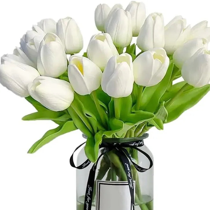 12pcs Real Touch Artificial Tulip Flowers Bouquet - Realistic Multi-Bloom Tulips with Foliage, Wedding/Mother's Day Decor